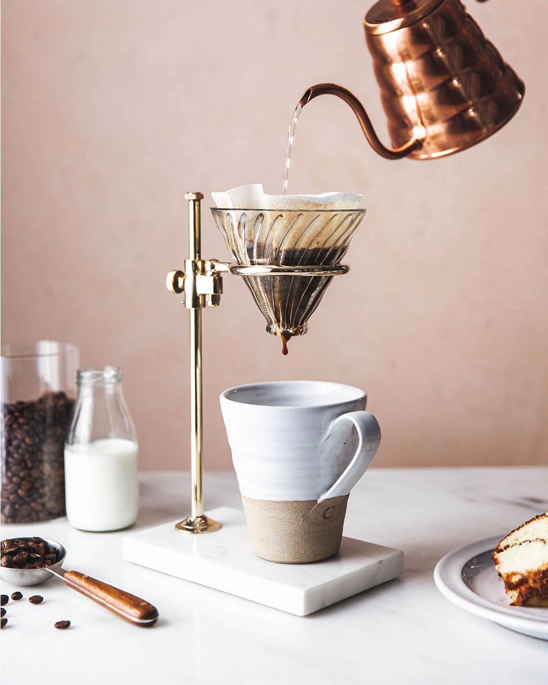 Brass and Marble Pour Over Stand