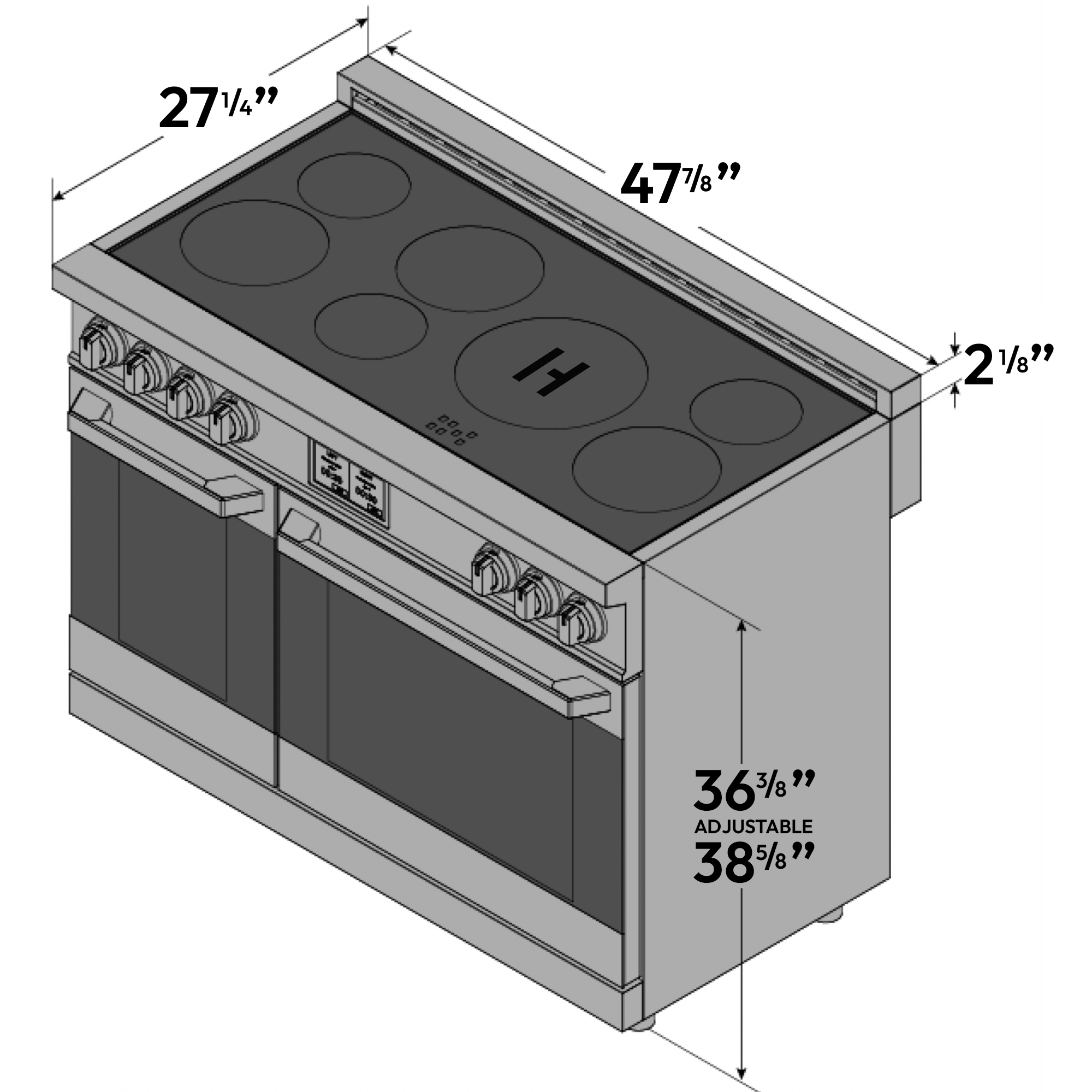 48″ Professional Induction Range – Black Stainless